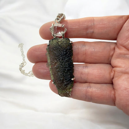 Moldavite with Herkimer Diamod pendant 925 Sterling Silver